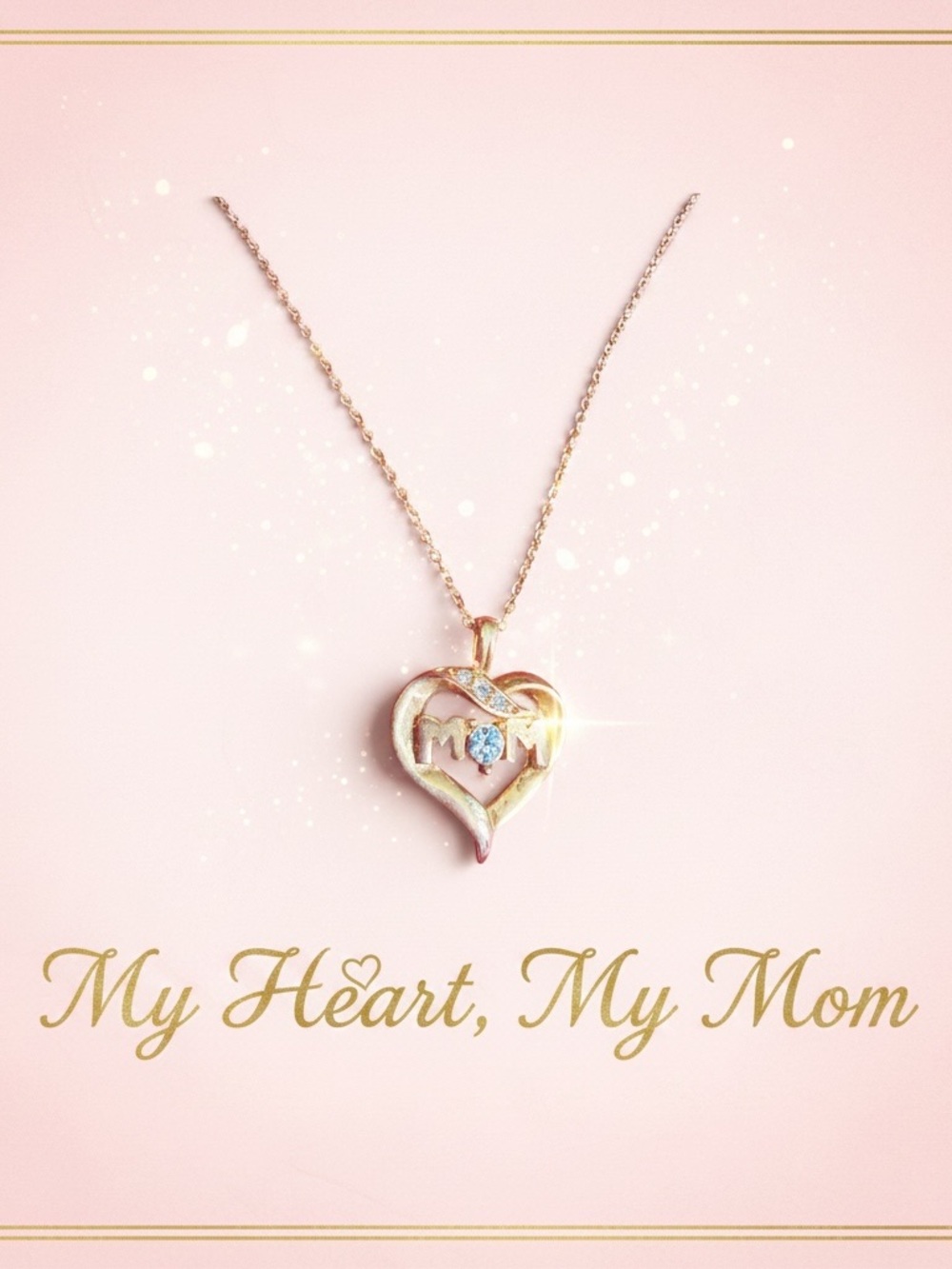 Gold Heart 'MOM' Pendant Necklace - Rose Gold Tone
